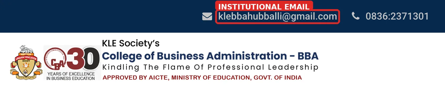 Institutional email address of KLE CBA on the official college website