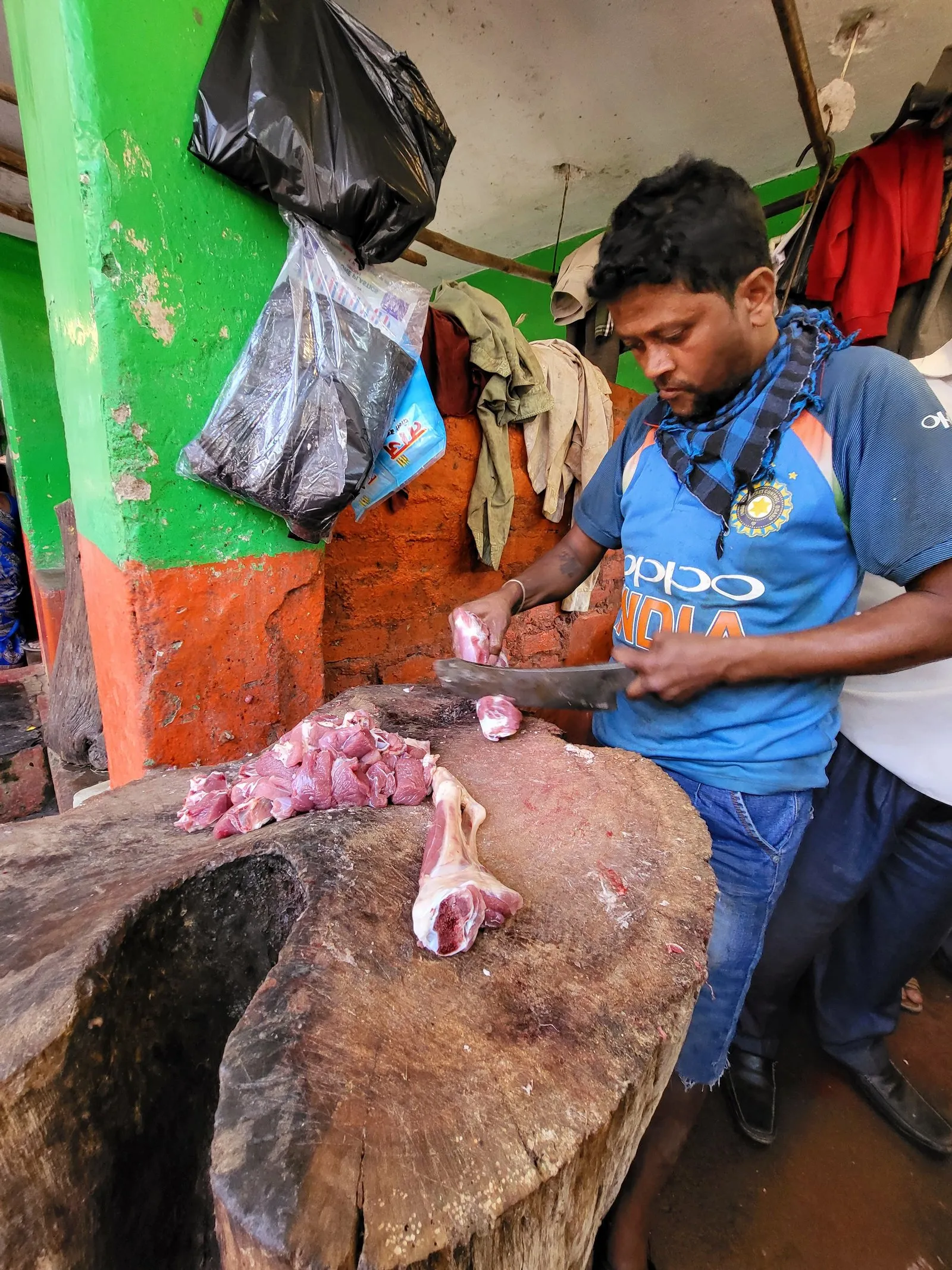 Shop worker engrossed in processing a customer's order