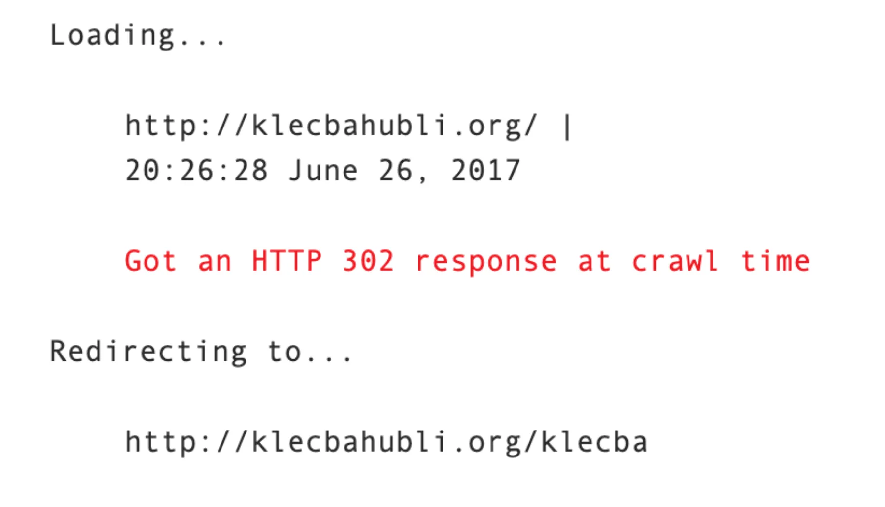 The primary domain klecbahubli.org 302 redirected to the /klecba sub-folder in 2017