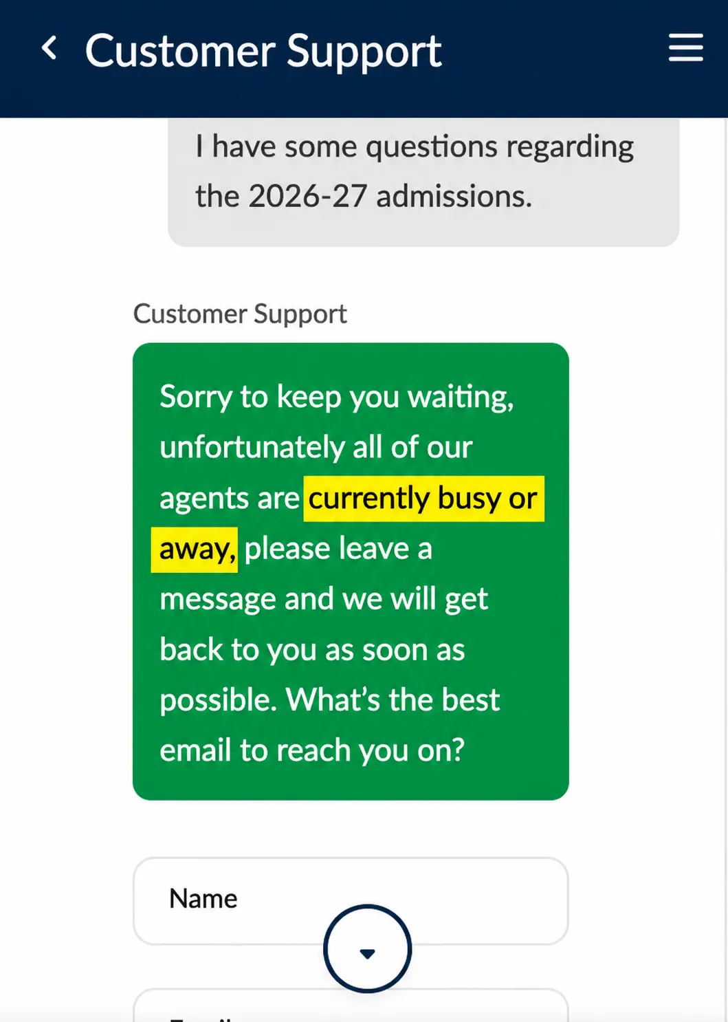 Chat Support Not Available