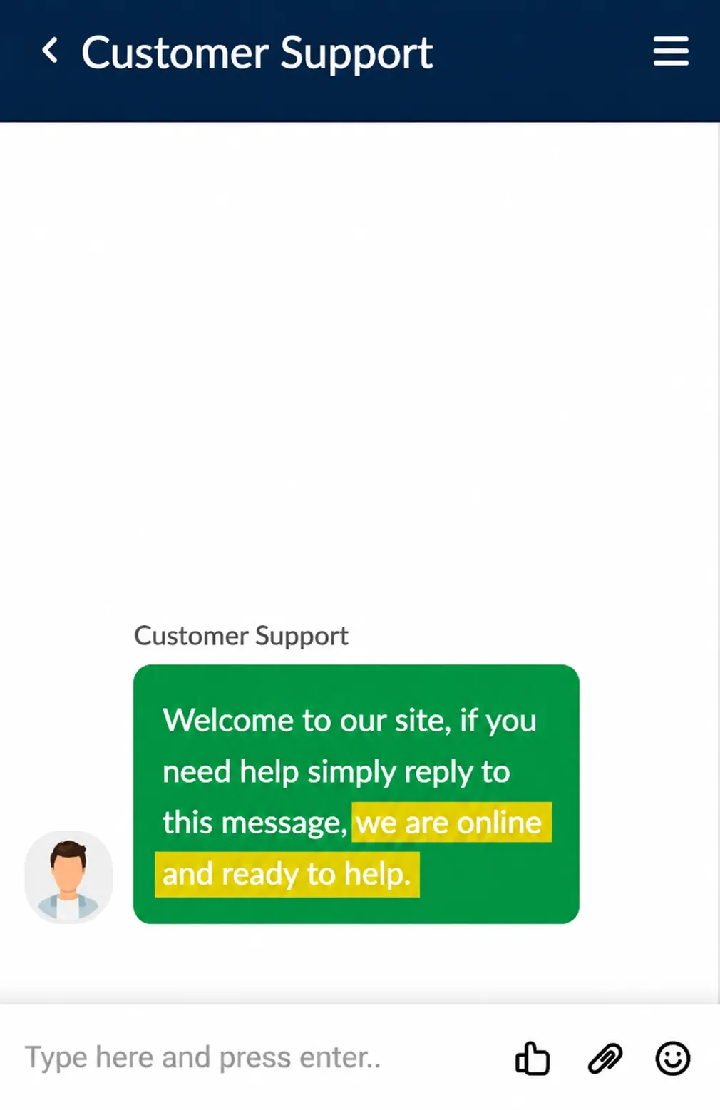 The website tells visitors that the team is online and ready to help.